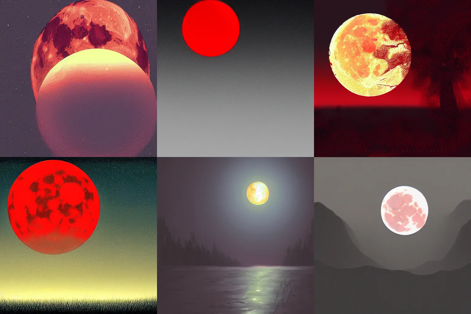 Prompt: full red moon taken by darkness, digital painting