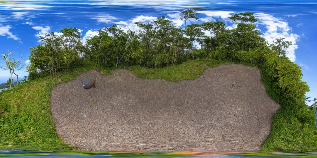 Prompt: seamless equirectangular projection of a 3 6 0 view of teletubbieland