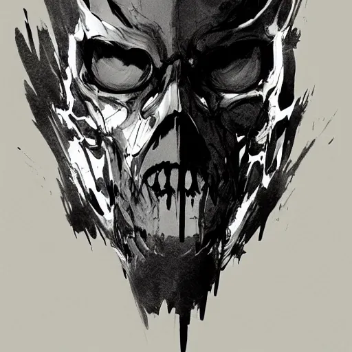 Image similar to portrait of a character wearing a black cloak, with a white mask in the shape of an animal skull, the mask covers her entire face, dramatic lighting, illustration by Greg rutkowski, yoji shinkawa, 4k, digital art, concept art, trending on artstation