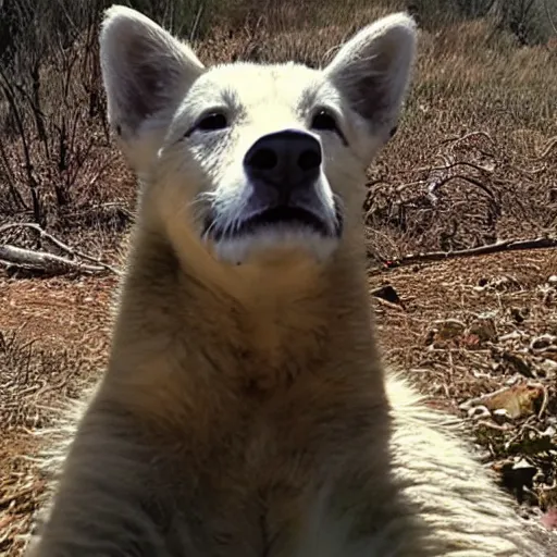 Prompt: walter white laid down on the ground in a trailcam footage