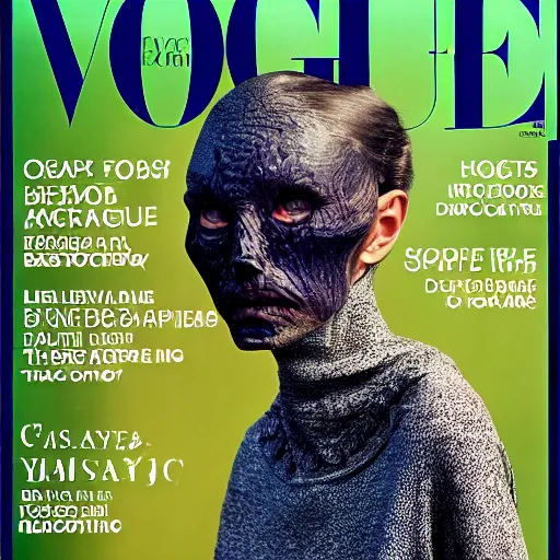 Prompt: skinwalker in the front page of Vogue
