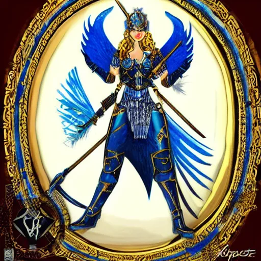 Image similar to art deco portrait valkyrie, blue and gold ornate armor, highly detailed, intricate detail, art station,