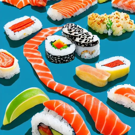 Image similar to a photo of the map of the USA made from sushi, recipe, map, accurate, 8k, high detail,