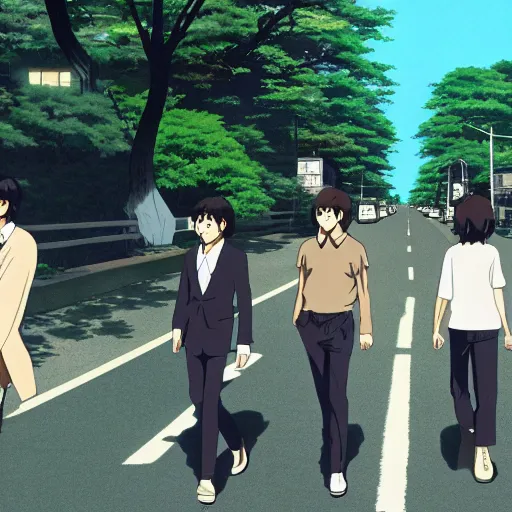 Image similar to The Beatles, by Dice Tsutsumi, Makoto Shinkai, Studio Ghibli