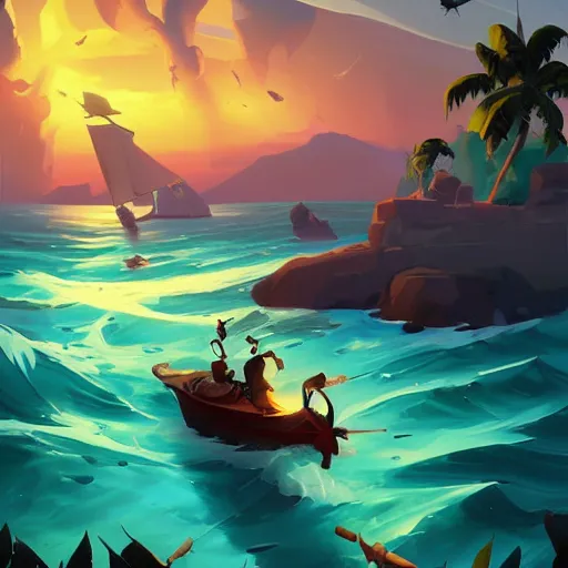 Image similar to painting treasure on sea of thieves game smooth median photoshop filter cutout vector, behance hd by jesper ejsing, by rhads, makoto shinkai and lois van baarle, ilya kuvshinov, rossdraws global illumination