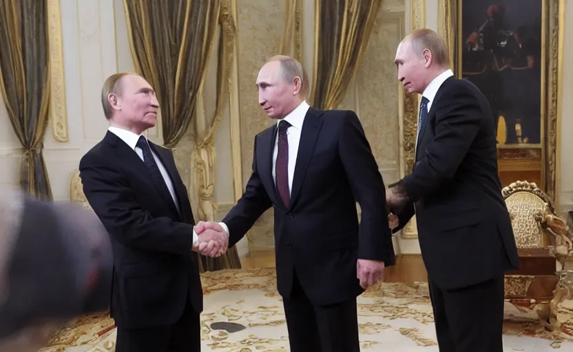 Prompt: putin shaking hands with billy herrington, political tv programme, 1 0 8 0 p