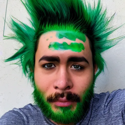 Image similar to photo of chuckchi man with green mohawk hair