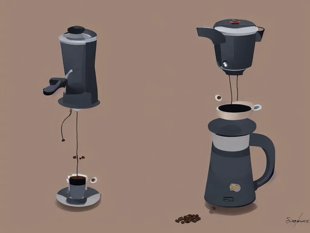 Prompt: singular coffee machine, by pixar, serene illustration, fresh colors, trending on artstation