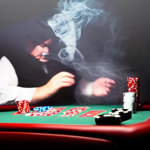 Image similar to fat mobster cat gambling at a poker table single light overhead smokey photo