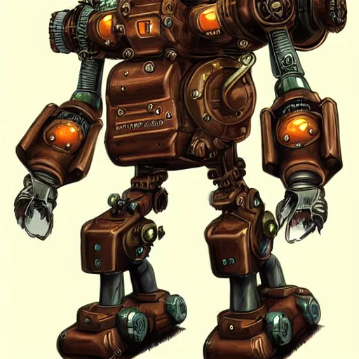 Image similar to steampunk Mecha dwarf deathroller, high quality, trending on art station