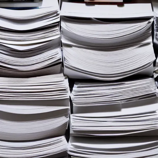 Image similar to 3 0 mm photograph of reams of paper stacked on top of each other