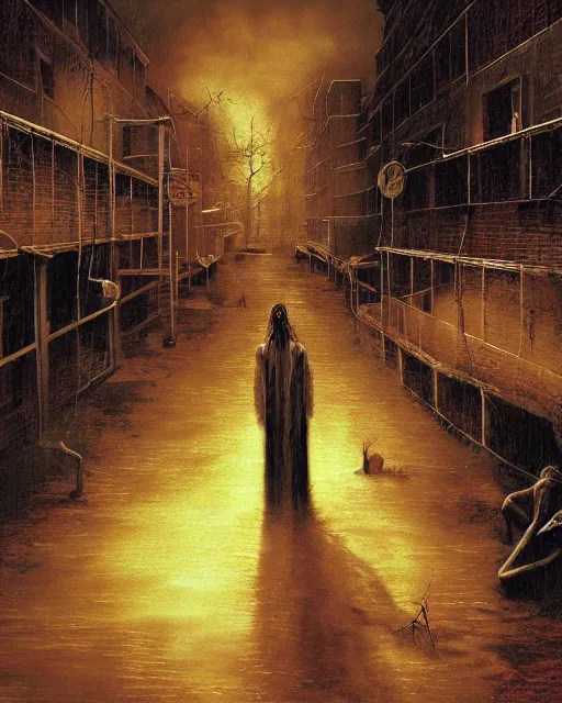 Prompt: illustration from the 2 0 0 0 s supernatural thriller'the overflow ', a high quality high detail painting by david mattingly and samuel araya and dave mckean and richard corben, hd 4 k 8 k, realistic hyperdetailed scene painting, photorealistic lighting, urban horror aesthetic, composition and scene layout inspired by gregory crewdson and christopher mckenney.