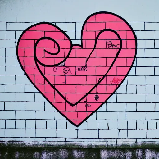 Prompt: wall with graffiti, heart filled with circles and lines