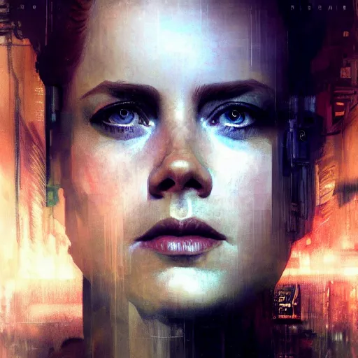 Image similar to amy adams, hyperrealistic portrait, bladerunner street, art of elysium by jeremy mann and alphonse mucha, fantasy art, photo realistic, dynamic lighting, artstation, poster, volumetric lighting, very detailed face, 4 k, award winning