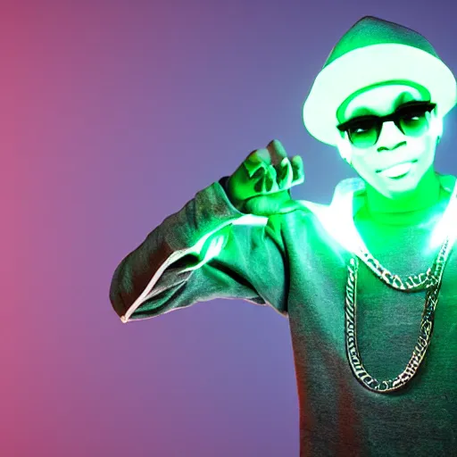 Image similar to ! dream soulja boy with glowing green magic, octane render