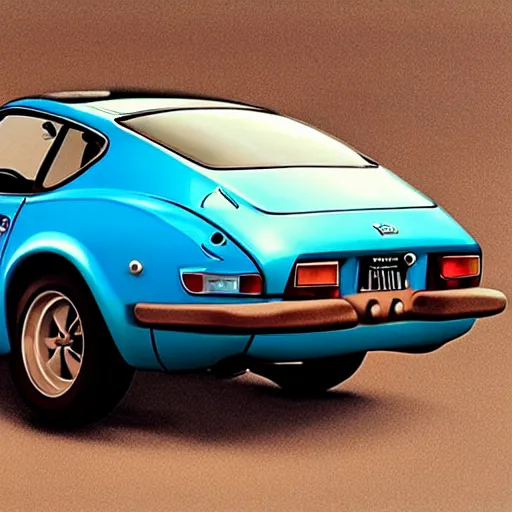 Image similar to a photorealistic image of a blue 1975 Datsun 260Z