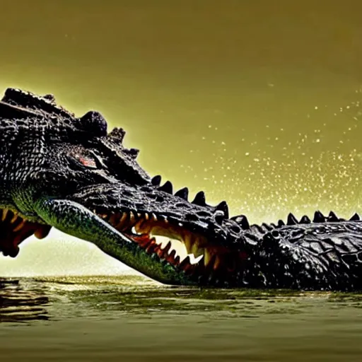 Prompt: a photoshop of a crocodile being eaten by a dragon