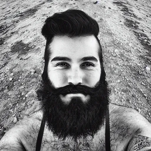 Prompt: man with a beard that reaches all the way to the moon and back