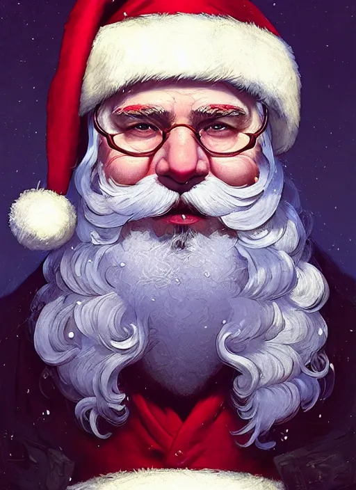 Image similar to Highly detailed portrait of santa claus on cocaine, in GTA V, Stephen Bliss, unreal engine, fantasy art by Greg Rutkowski, Loish, Rhads, ferdinand knab, Makoto Shinkai and Lois van baarle, ilya kuvshinov, rossdraws, Tom Bagshaw, alphonse mucha, global illumination, radiant light, detailed and intricate environment