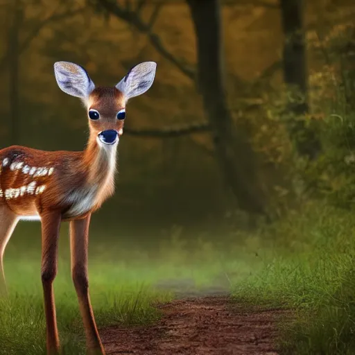 Image similar to live action bambi, 8k resolution, full HD, cinematic lighting, award winning, anatomically correct
