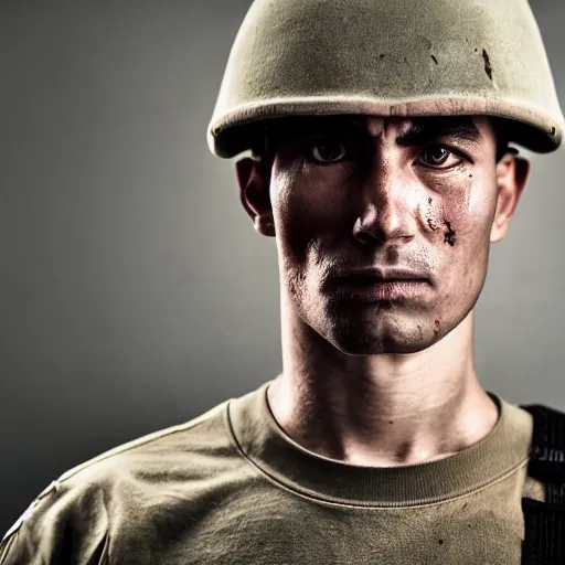 Image similar to soldier!!!!! portrait! pain, eyes, shoulders!!!!!!, sadness, photography