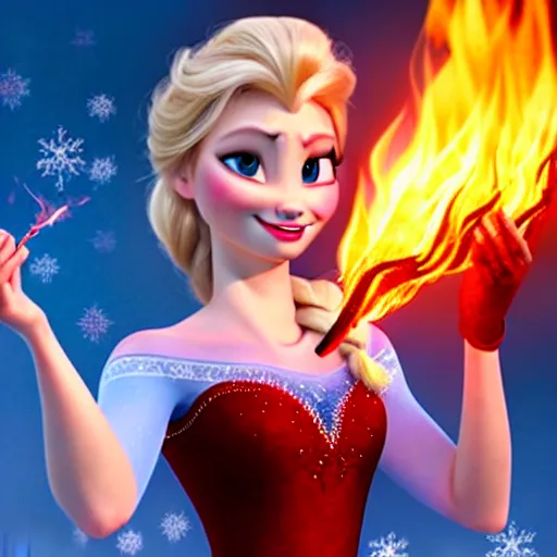 Image similar to elsa in a red dress with fire powers