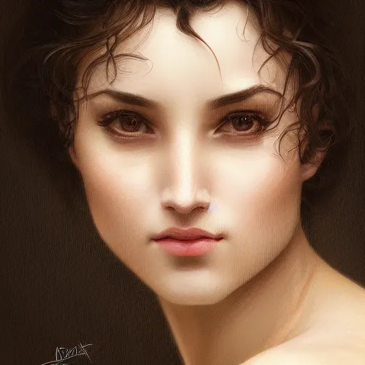 Prompt: portrait of a woman, stallone, intricate, elegant, highly detailed, digital painting, artstation, concept art, smooth, sharp focus, illustration, art by artgerm and greg rutkowski and alphonse mucha and william - adolphe bouguereau