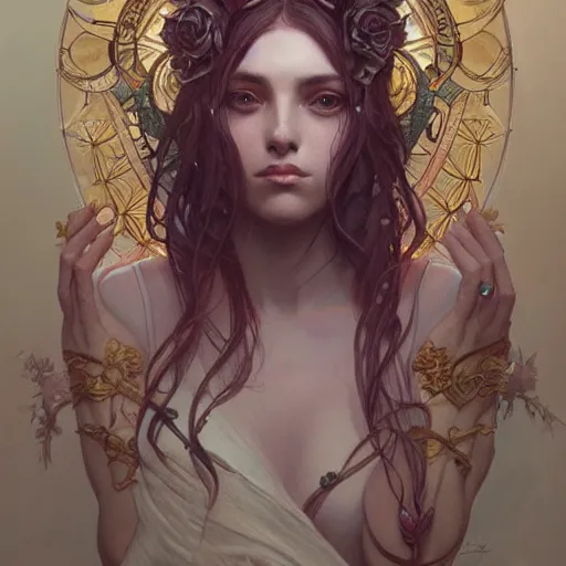 Prompt: oizys, goddess of depression, gorgeous, amazing, elegant, intricate, highly detailed, digital painting, artstation, concept art, sharp focus, illustration, art by artgerm and greg rutkowski and alphonse mucha