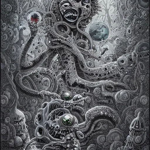 Image similar to a hyper realistic painting of cosmic horror, by joe fenton, highly detailed, vivid color,