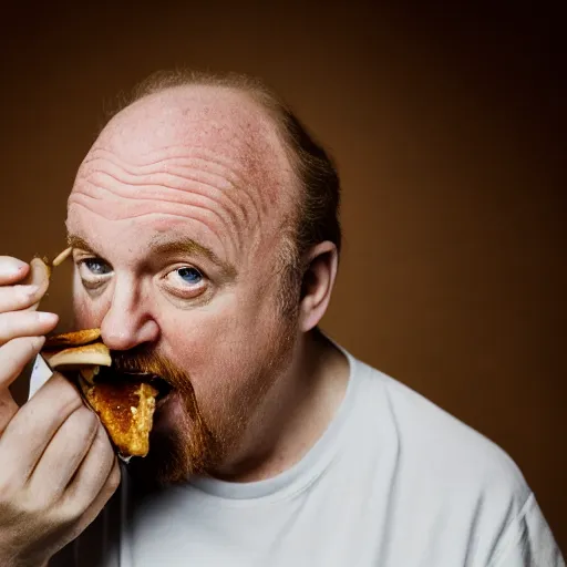 Image similar to louis c k eating a cinnamon roll, xf iq 4, f / 1. 4, iso 2 0 0, 1 / 1 6 0 s, 8 k, raw, unedited, symmetrical balance, in - frame, sharpened