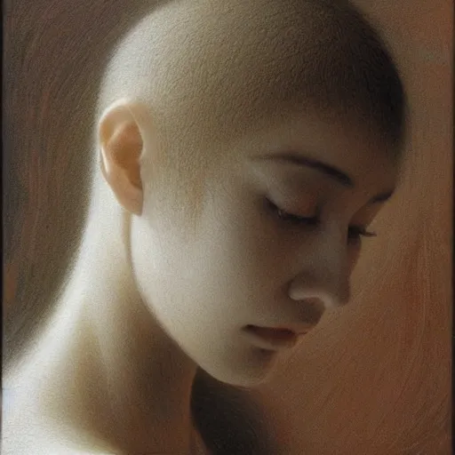 Prompt: female teen with pale white skin and short black hairs, by Beksinski