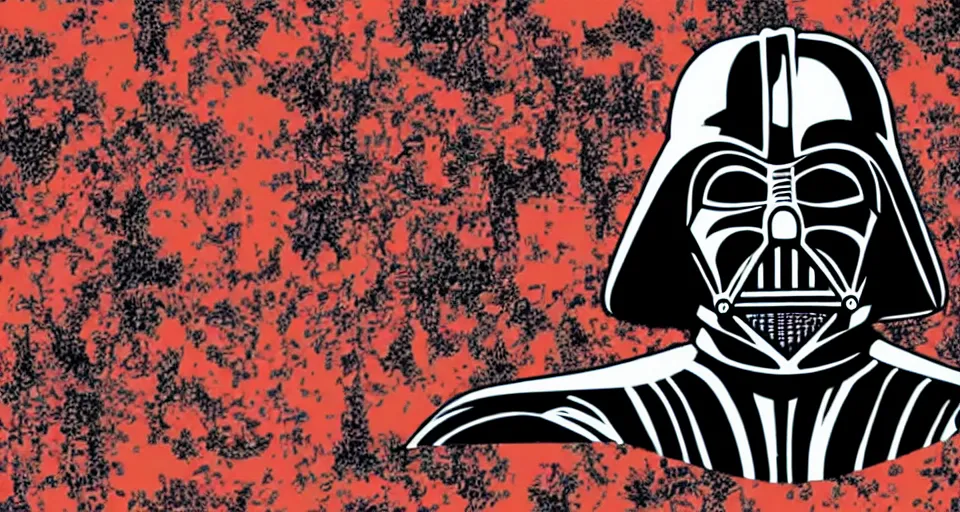 Prompt: darth vader characterchure, magic eye style poster