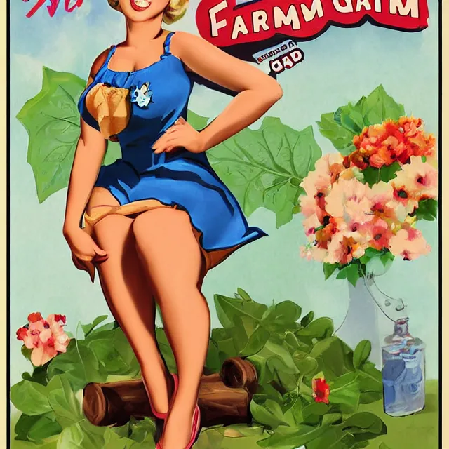 Image similar to pin - up poster of a cute farm girl by vargas