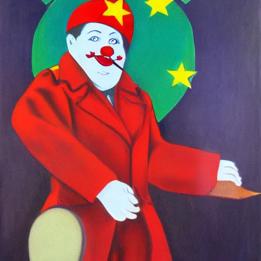 Image similar to communist clown, soviet propaganda painting
