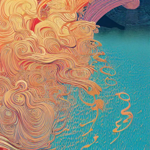 Prompt: Highly detailed swirly minimalist artstation painting by Victo Ngai, Kilian Eng vibrant colors, winning-award masterpiece, fantastically gaudy, aesthetic octane render, 8K HD Resolution