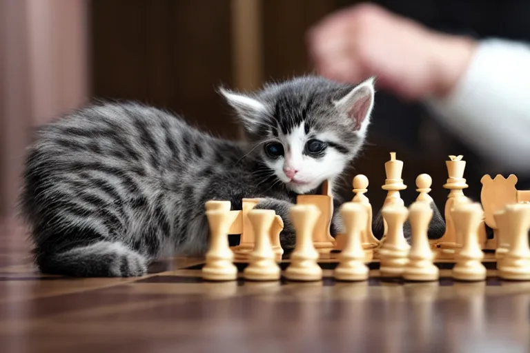 Image similar to Kitten playing chess