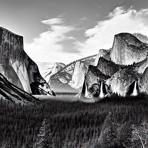 Prompt: yosemite national park award winning photography by ansel adams