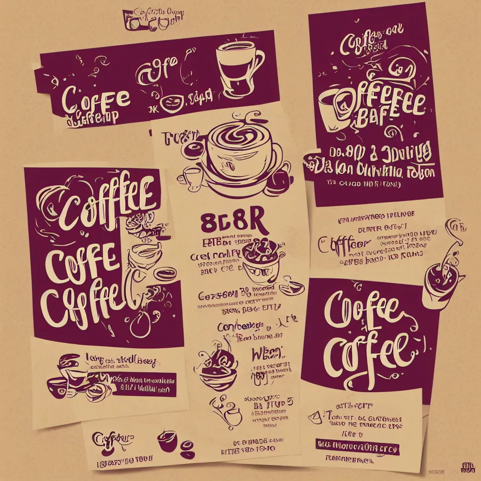 Prompt: flyer graphic design for coffee bean shop, artstation, 8k HD, illustrator vector graphics