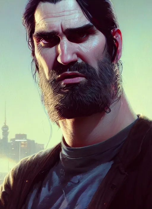 Image similar to highly detailed portrait of peter steele in gta v, stephen bliss, unreal engine, fantasy art by greg rutkowski, loish, rhads, ferdinand knab, makoto shinkai and lois van baarle, artgerm, pixar, ilya kuvshinov, rossdraws, tom bagshaw, global illumination, radiant light, detailed and intricate environment