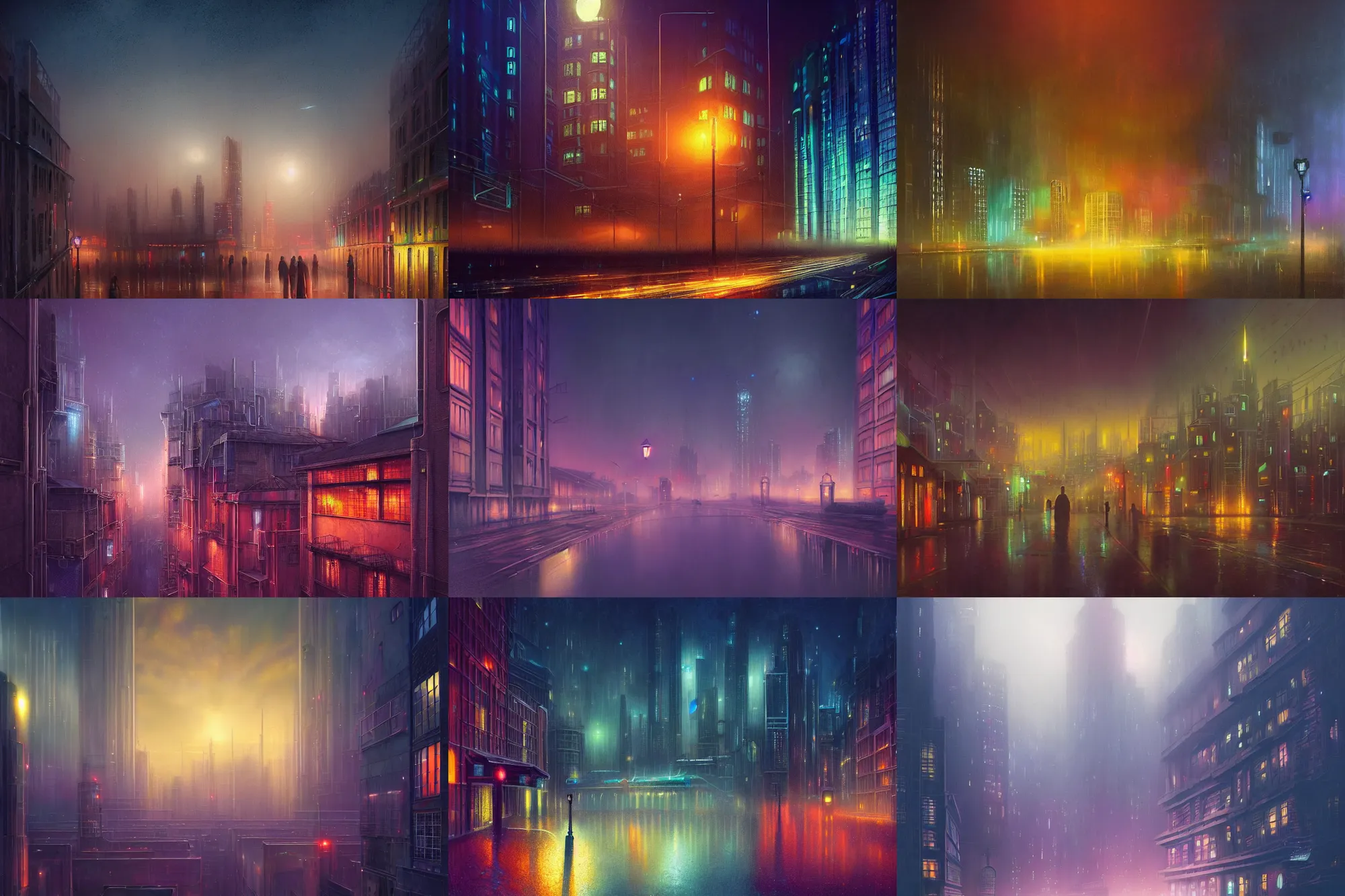 Prompt: colorful photograph of a futuristic city, science fiction, night lights, beautifully lit buildings, mystic hues, distant, sharp focus, volumetric lights, digital art, RTX, hyperrealistic, cinematic, by lee madgwick