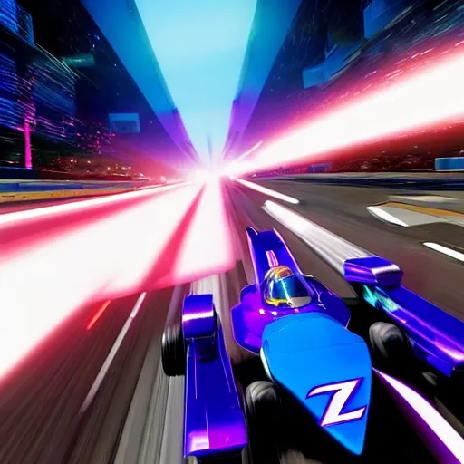 Prompt: new f - zero game 2 0 2 5, ps 5, rtx graphics, ultra reflections, unreal engine 5, f - zero rtx remaster, high - speed, blue tint, sci - fi flying racecars, artstation, photorealistic screenshot, bokeh, still, 5 0 mm, next - gen game