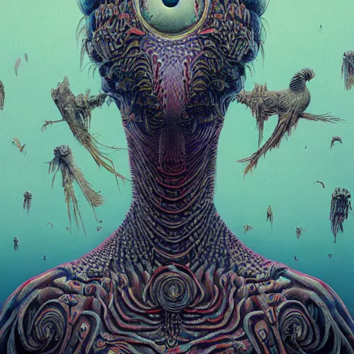 Image similar to bird man, freak show, surrealism, fractalism, strange, hyperdetailed, photorealistic, interesting, benoit b. mandelbrot, m. c. escher, patrick woodroffe, ernst fuchs, zdzisław beksinski, id magazine, octane, cinematic, hyperrealism, 8 k, depth of field, bokeh