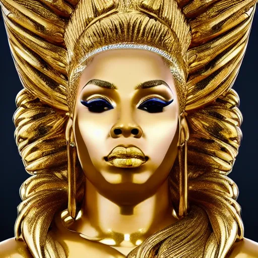 Image similar to golden statue of nicki minaj, ultra realistic, 8 k, highly reflective