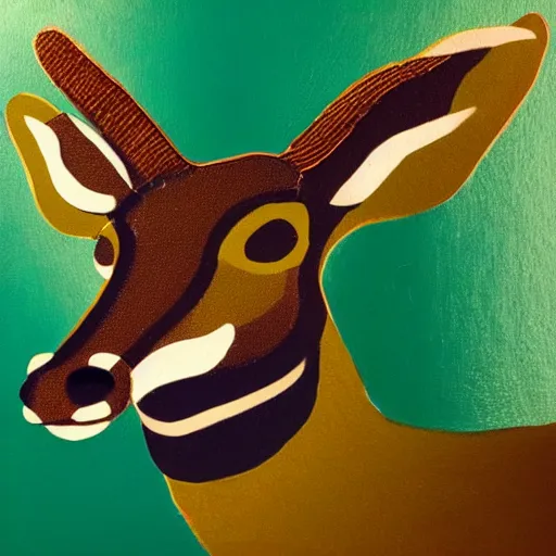 Image similar to deer smoking a cigarette, stylized, artistic, expressive, contrasting colors, brown and green, rule of thirds, dripping paint, masterful art