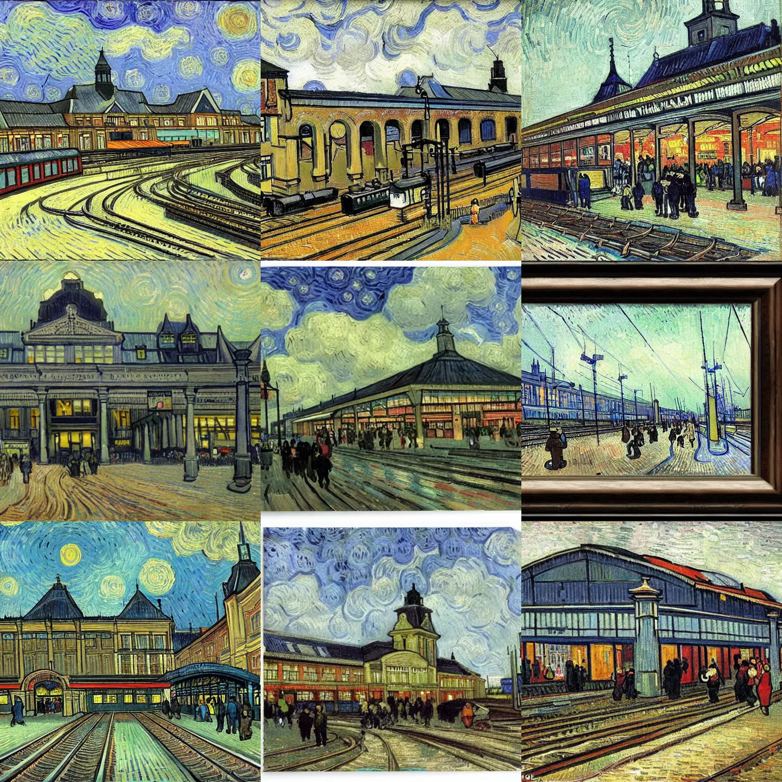 Prompt: Arnhem central station by vincent van gogh