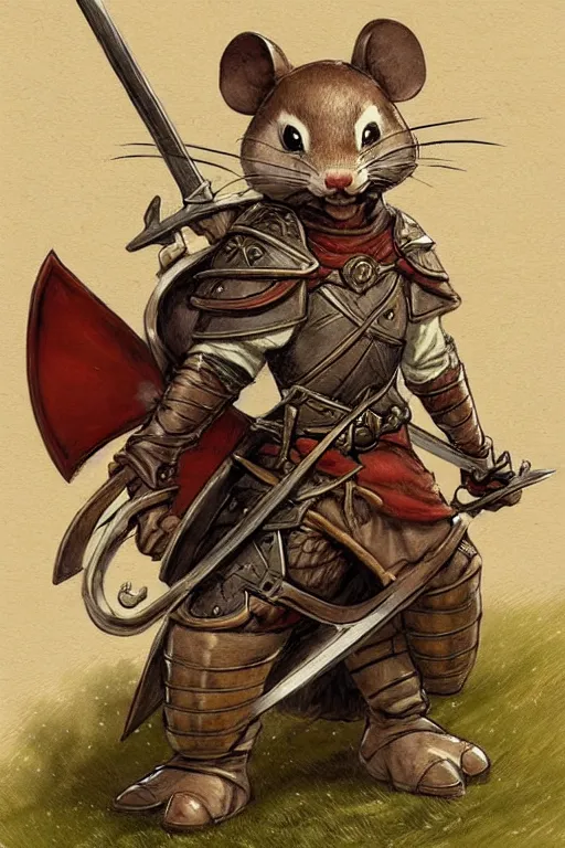 Image similar to a heroic mouse knight with sword and shield, redwall, greg rutowski and jean baptiste monge, detailed, epic fantasy concept art