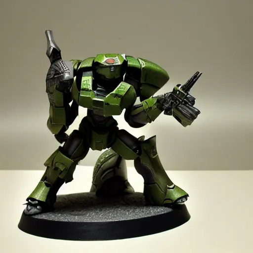 Prompt: halo 3 enemies as warhammer tabletop figurines