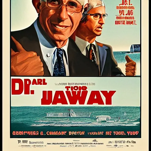 Image similar to doctor fauci on the jaws movie poster 1 9 7 5