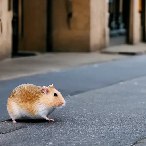 Image similar to photo of a hamster walking down a street, various poses, unedited, soft light, sharp focus, 8 k