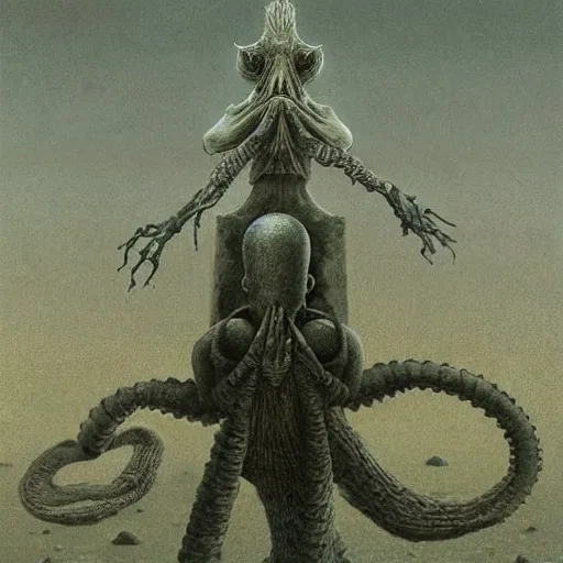 Image similar to squidward as a dark souls boss by zdzisław beksiński